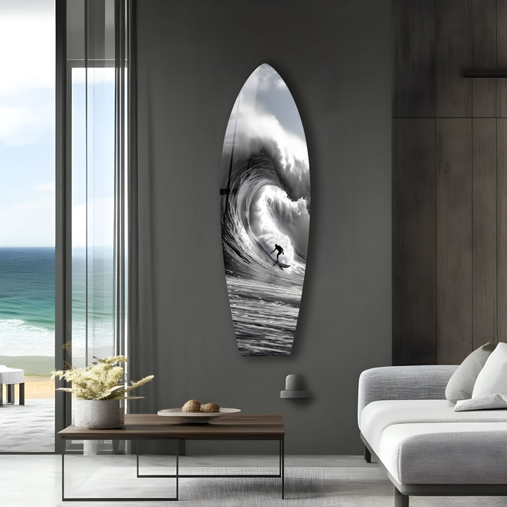 Black & White Surfer Surfboard Wall Art