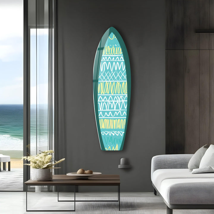 Blue & White Lines Surfboard Wall Art