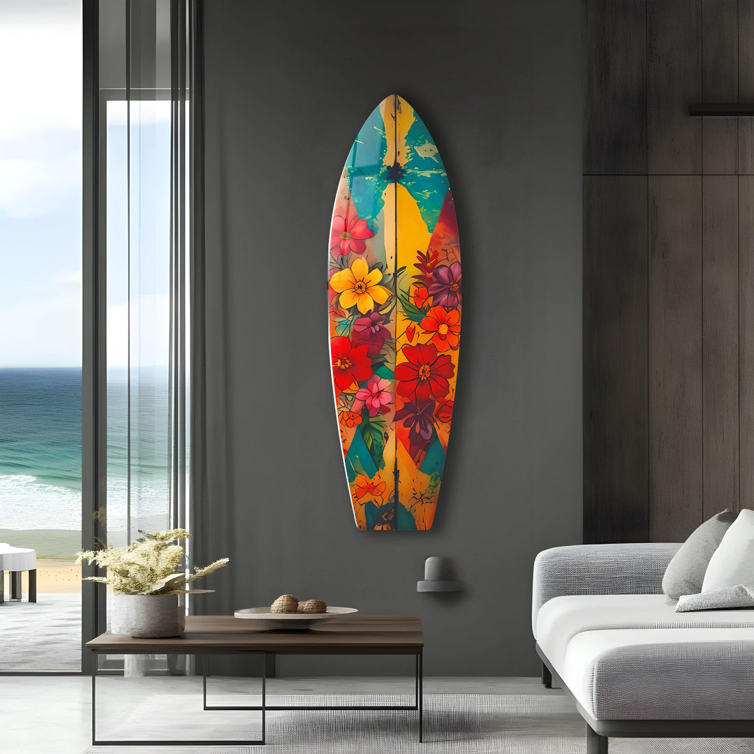 Colorful Flowers Surfboard Wall Art