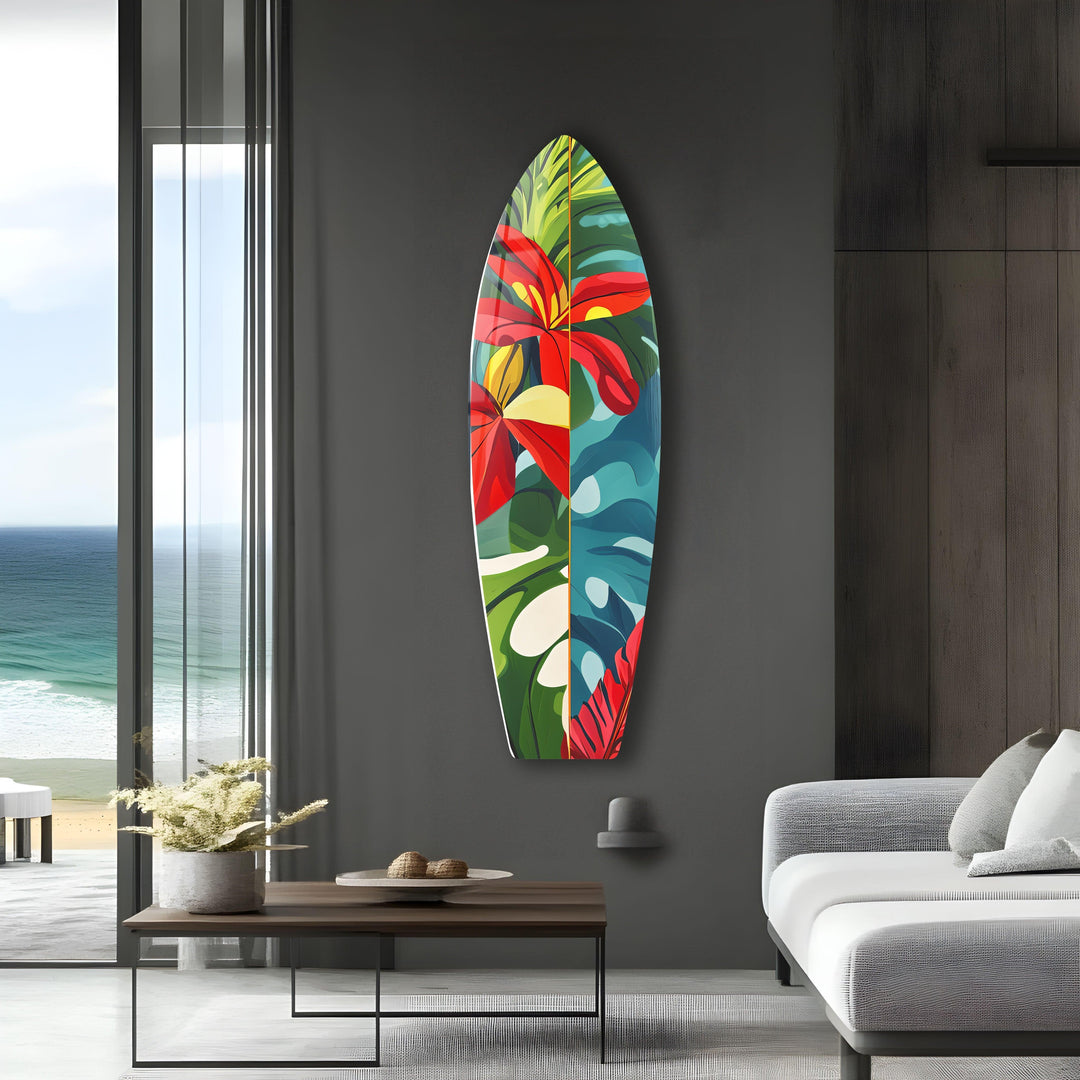 Red Flowers Surfboard Wall Art