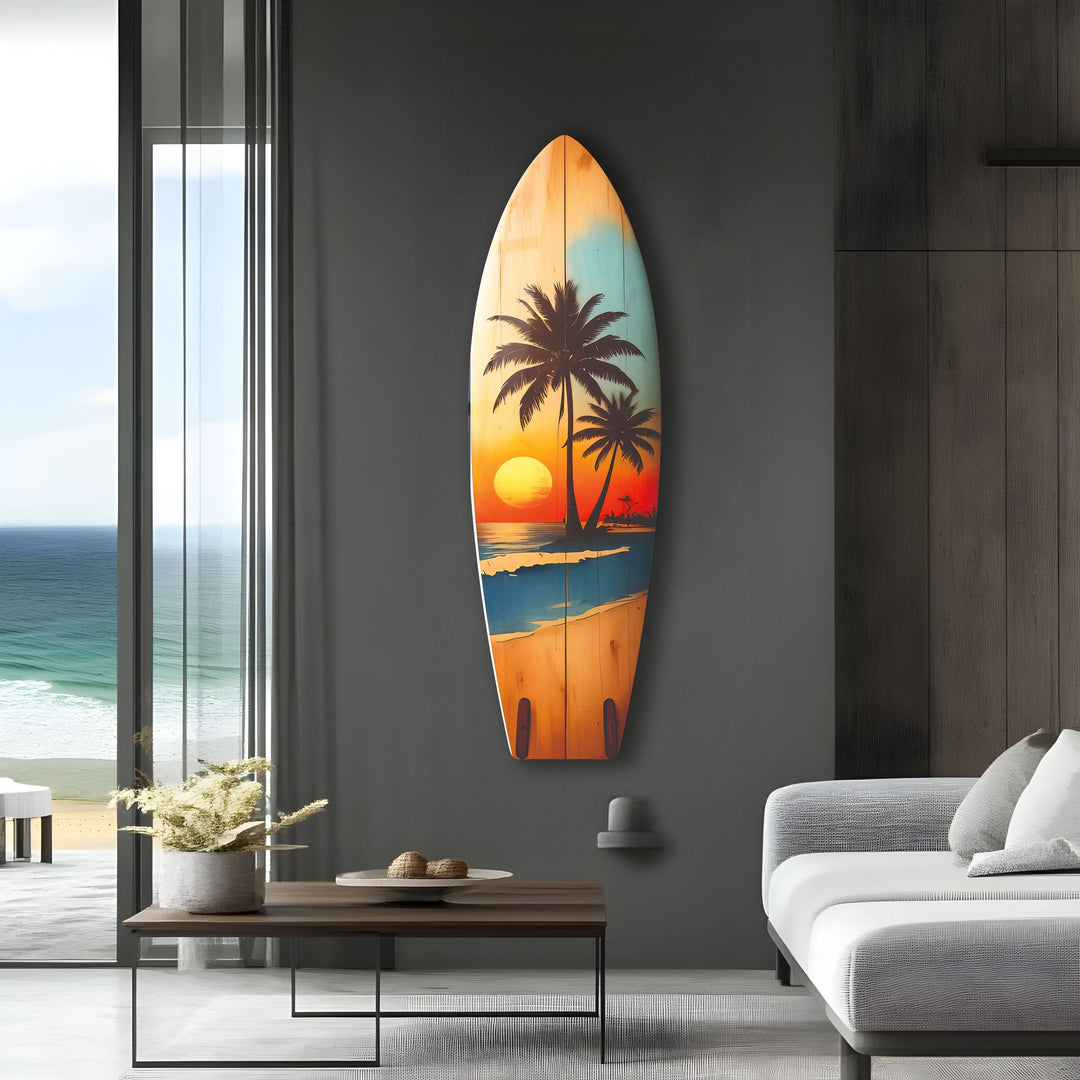 Palm Tree Vintage Surfboard Wall Art