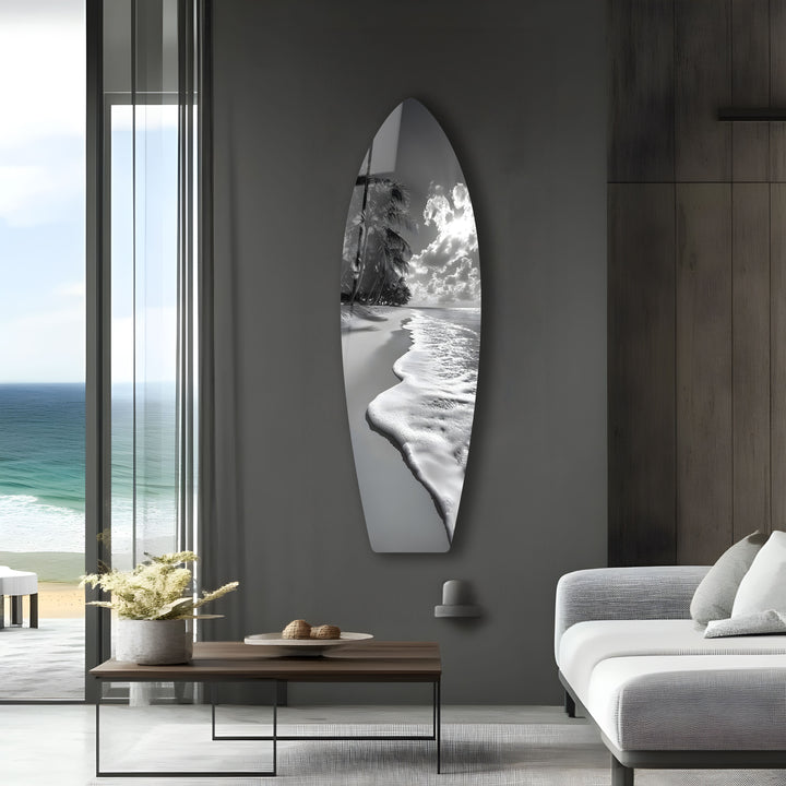 Monochrome Paradise Surfboard Wall Art