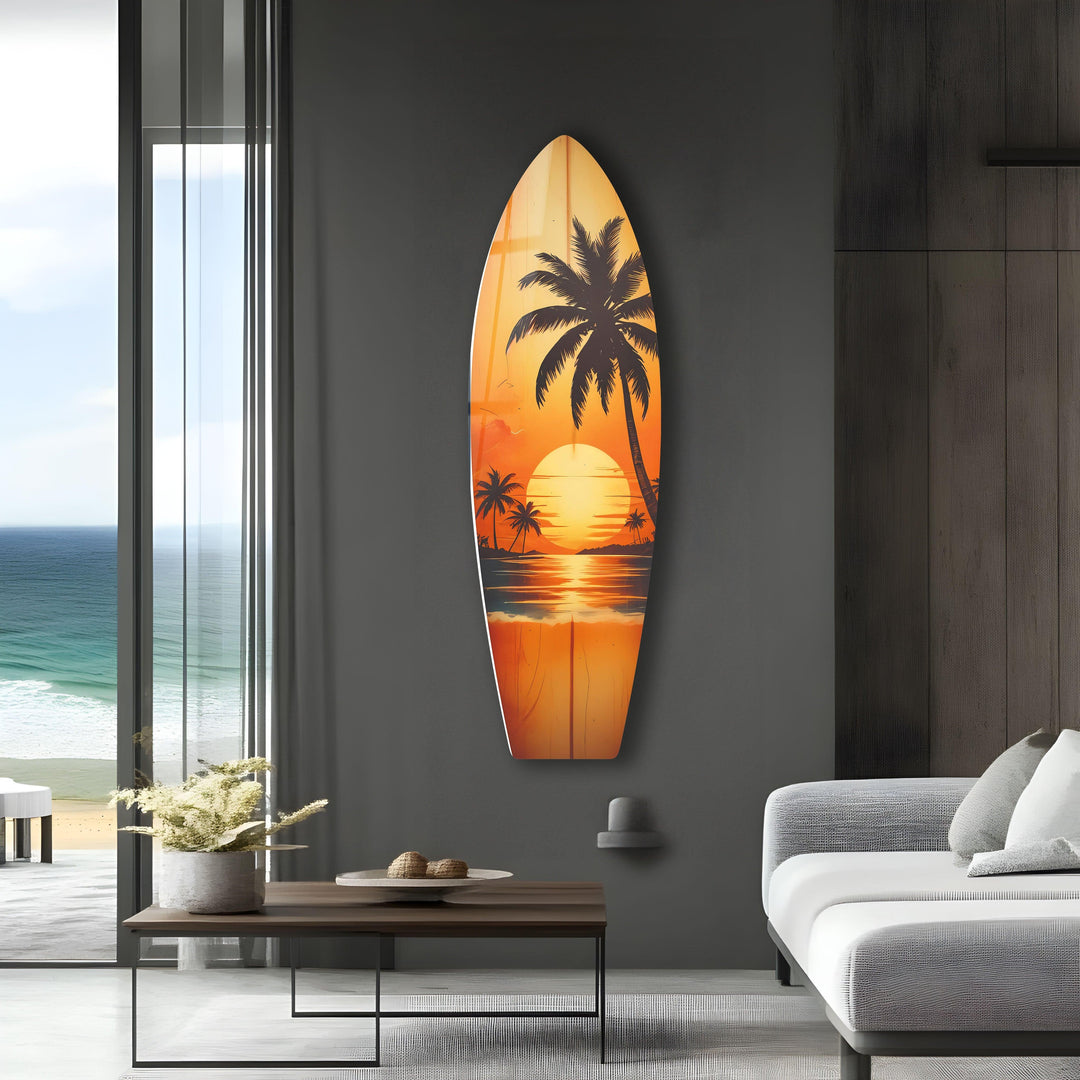 Sunset Tropical Landscape Surfboard Wall Art