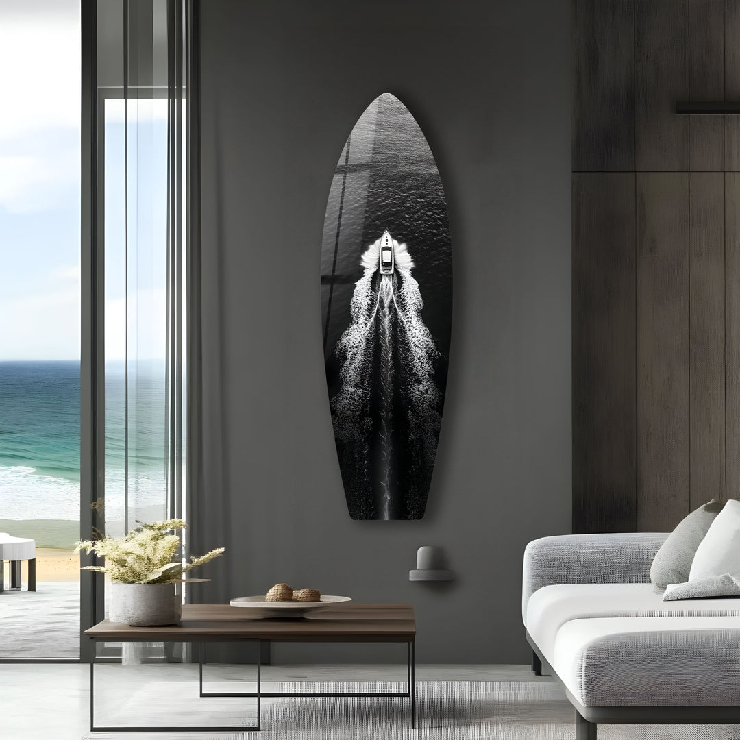 Monochrome Yacht Surfboard Wall Art