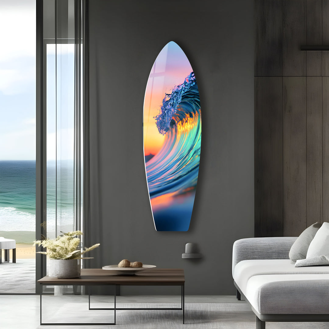 Bright and colorful ocean wave artwork, adding energy and vibrancy to your coastal decor.
