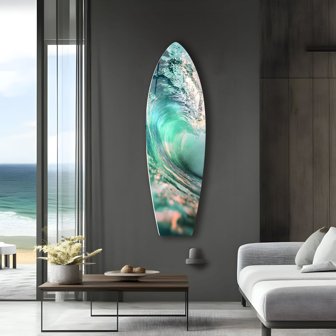 A mesmerizing crystal wave, bringing the energy of the ocean to your walls in stunning glass art.
