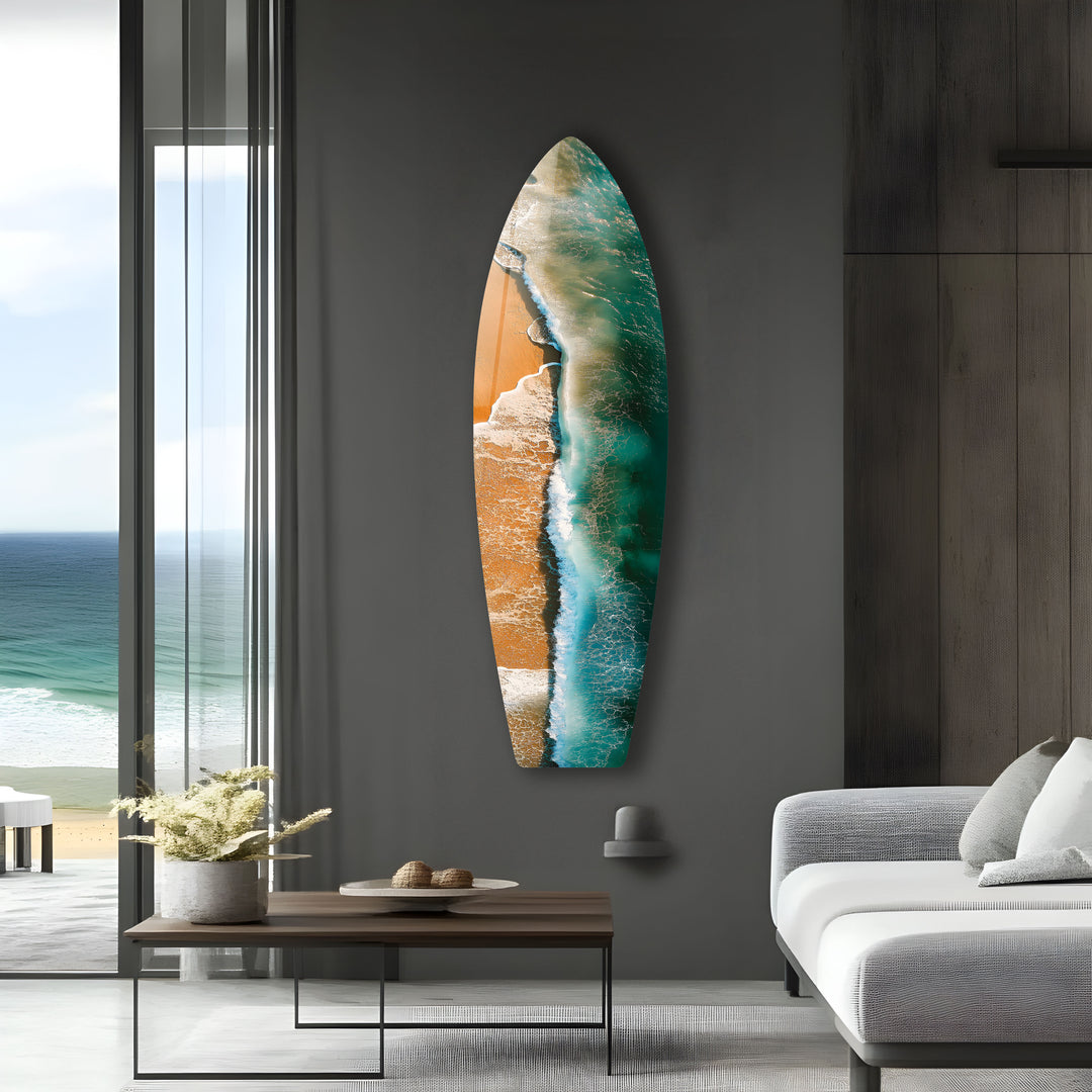 Golden Waves Surfboard Wall Art