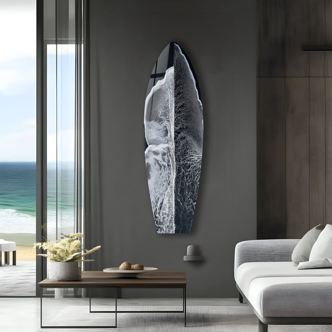 Monochrome Wave Surfboard Wall Art