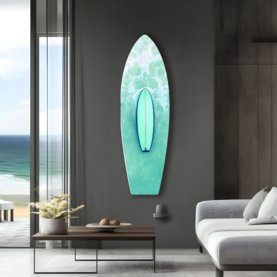 Vibrant ocean art showcasing a paddleboarder in turquoise waters, creating a coastal feel for any room.
