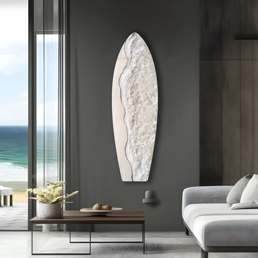 White Foam Beach Wave Surfboard Wall Art