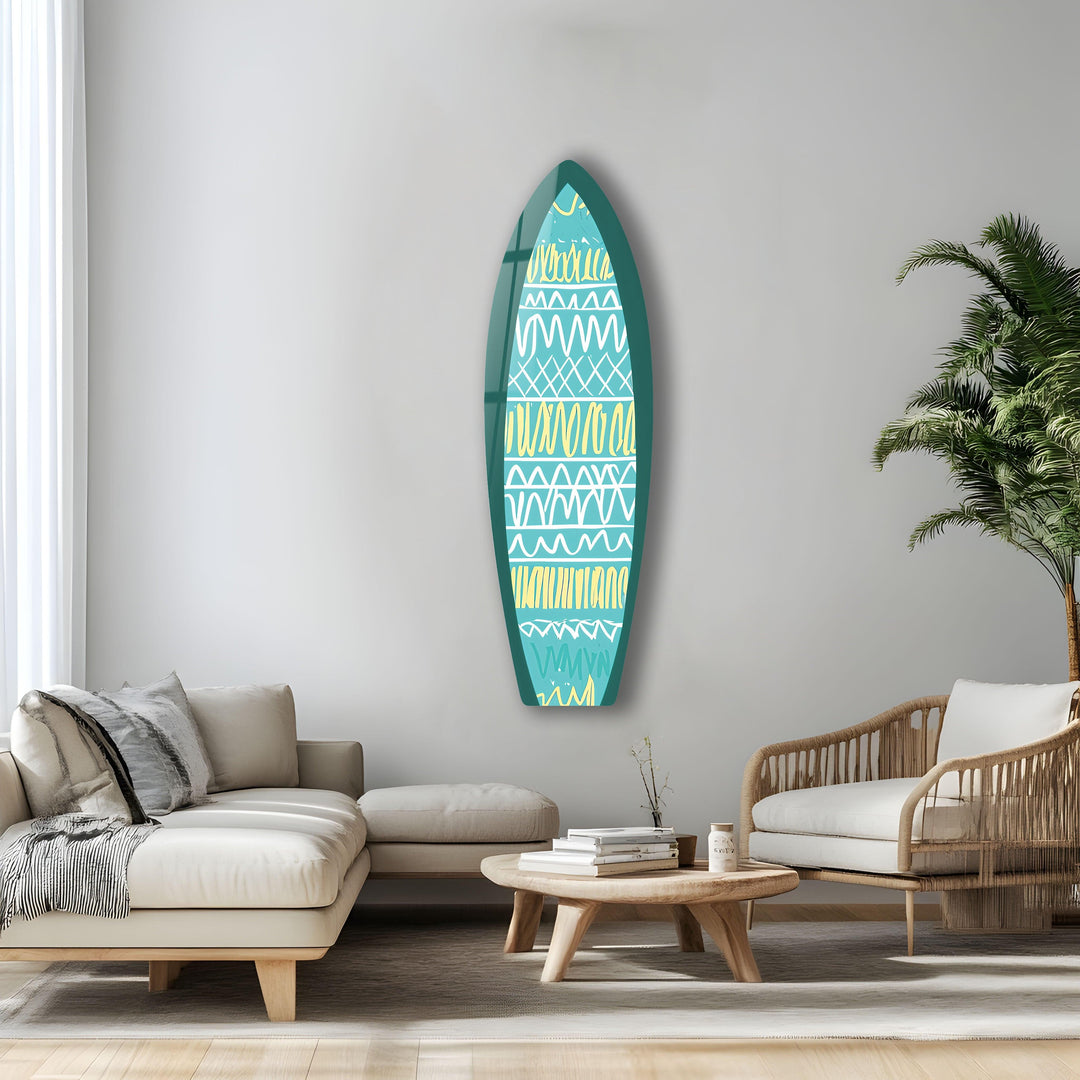 Blue & White Lines Surfboard Wall Art