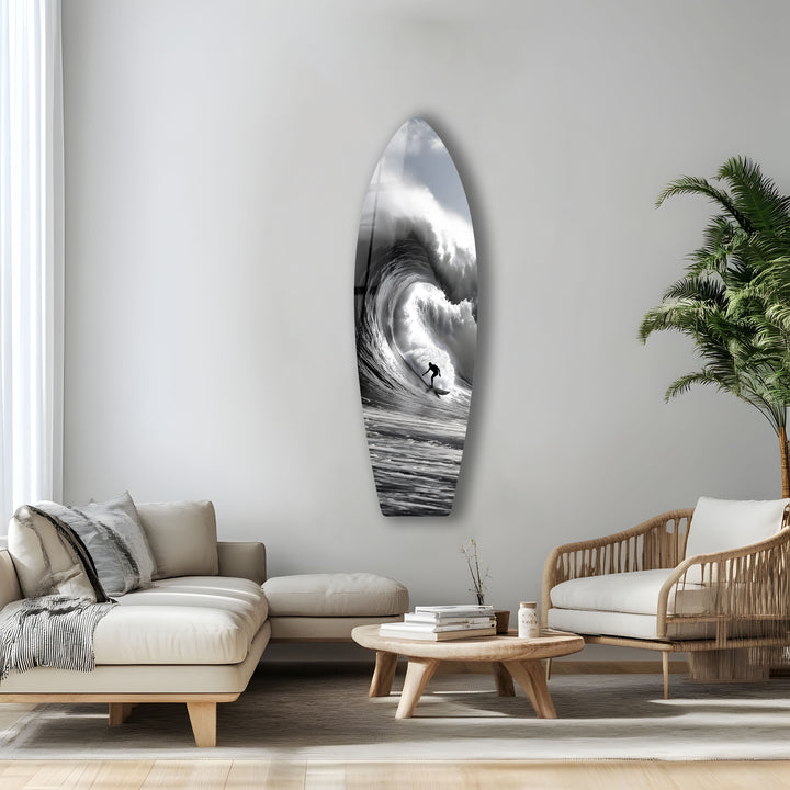 Black & White Surfer Surfboard Wall Art