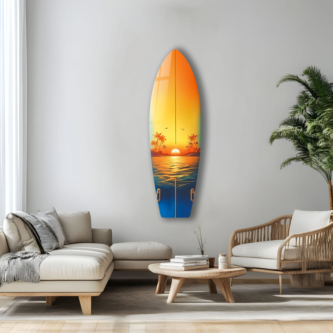 Tropical Land Sunset Surfboard Wall Art