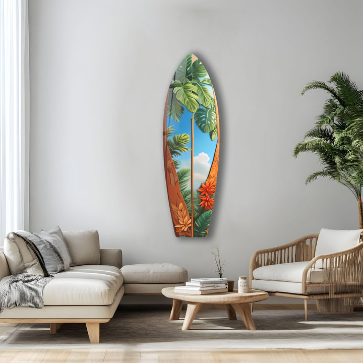 Green Tropical Trees Surfboard Wall Art