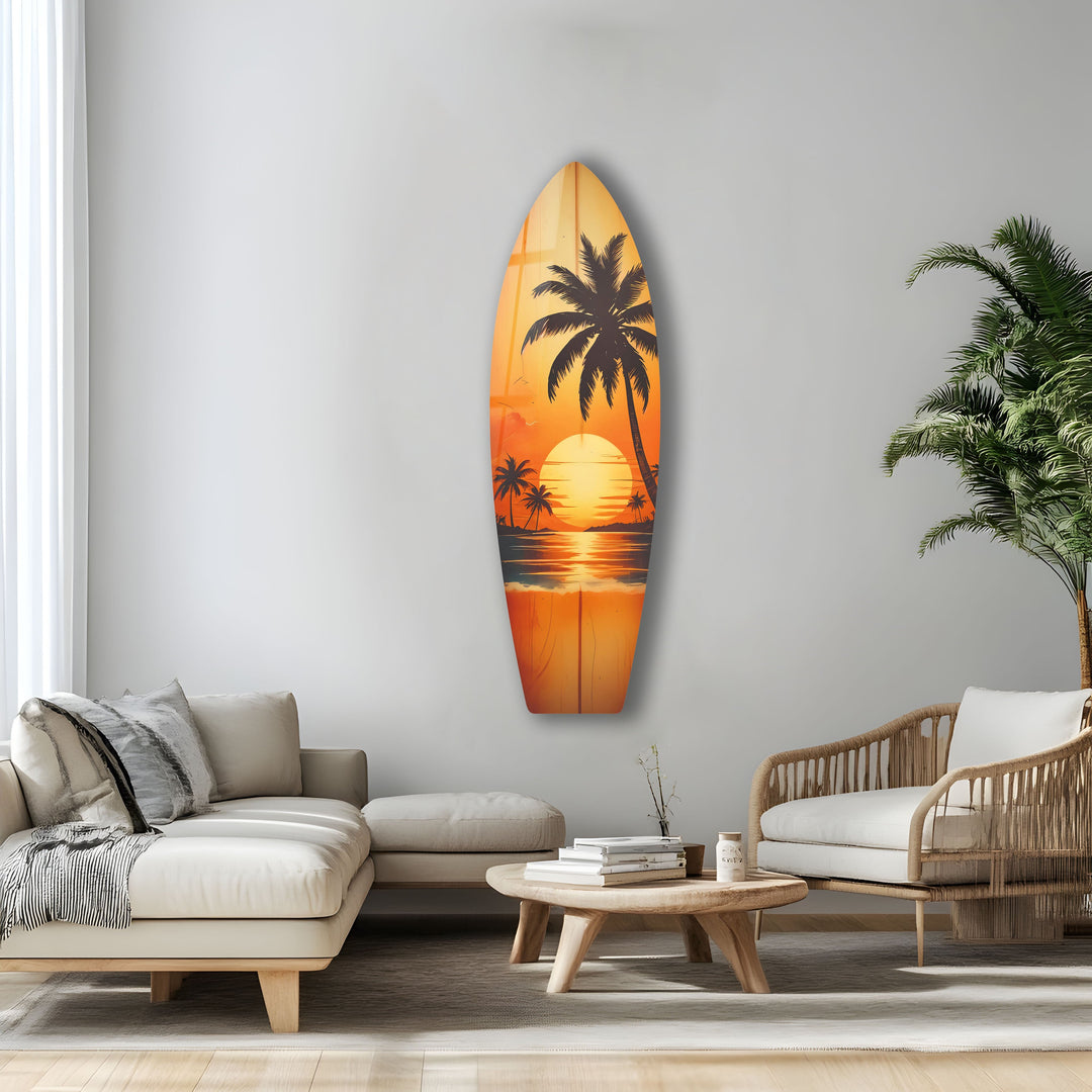 Sunset Tropical Landscape Surfboard Wall Art