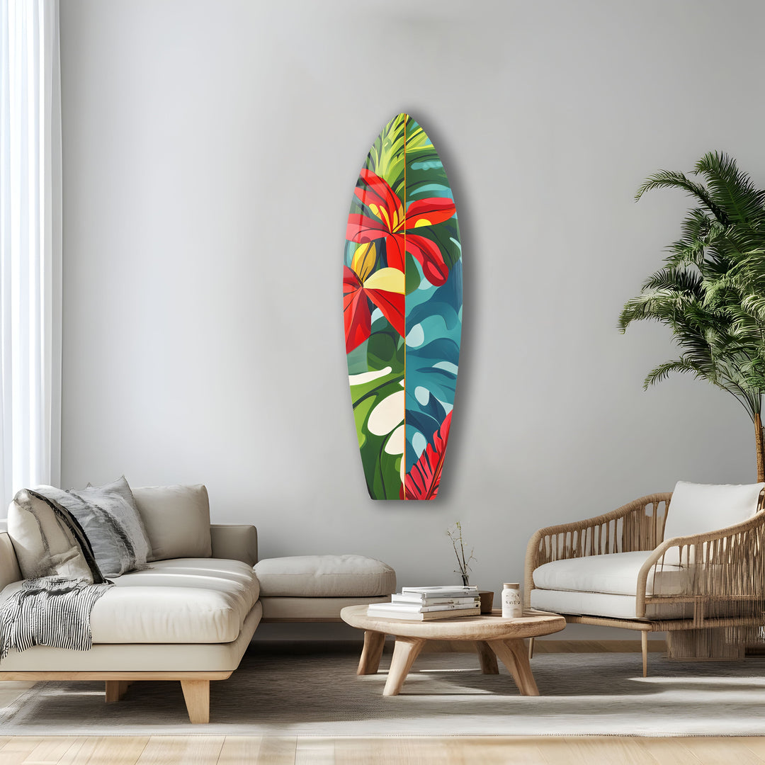 Red Flowers Surfboard Wall Art