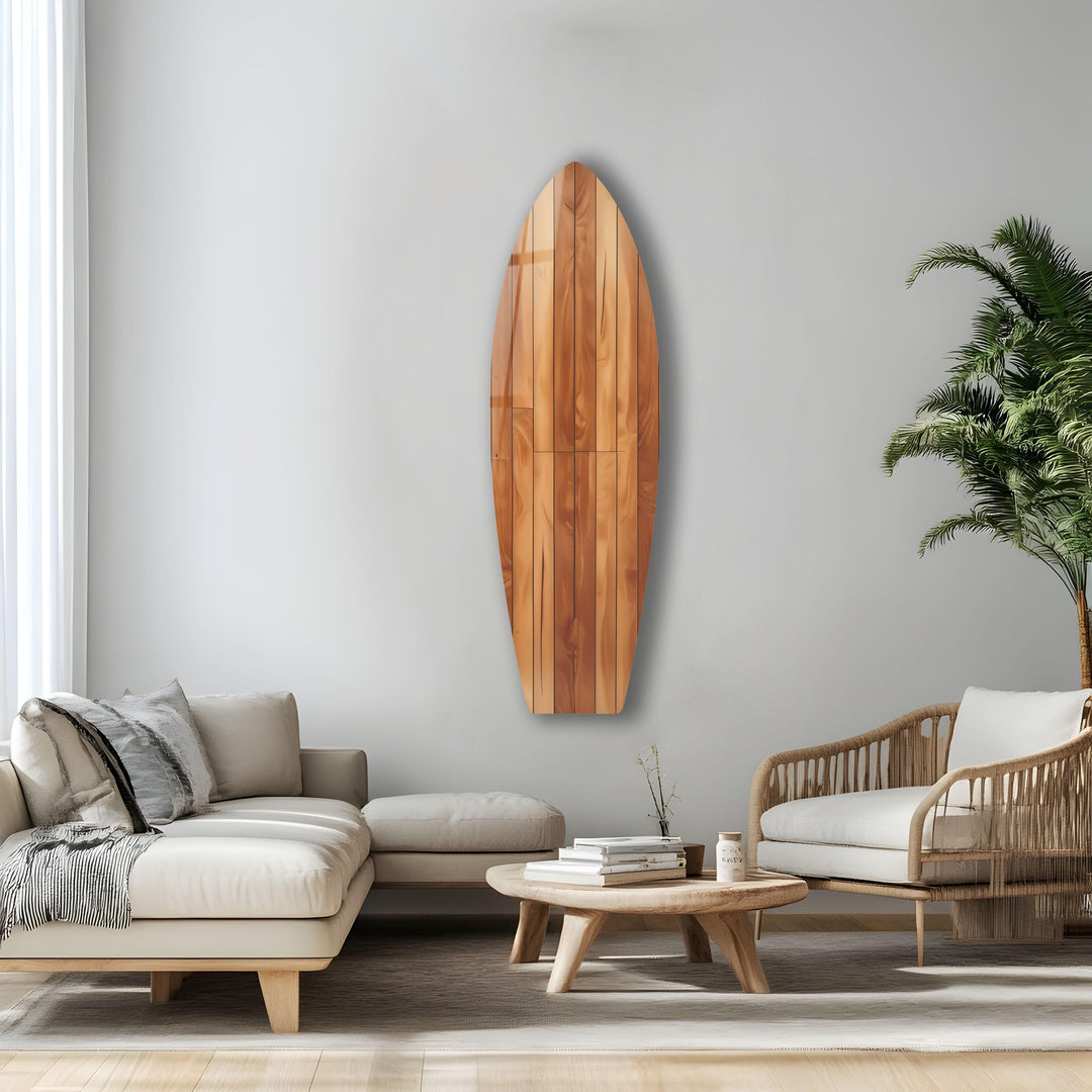 Brown Wood Details Surfboard Wall Art