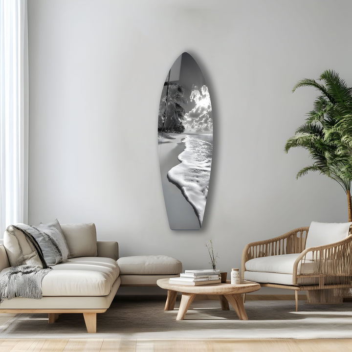 Monochrome Paradise Surfboard Wall Art