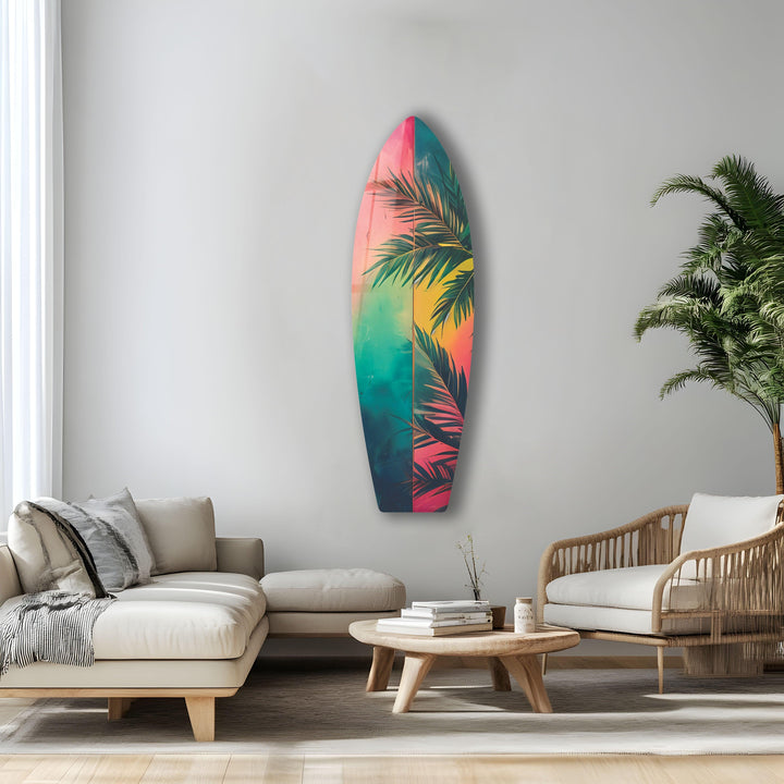 Green Palm Leafs Surfboard Wall Art