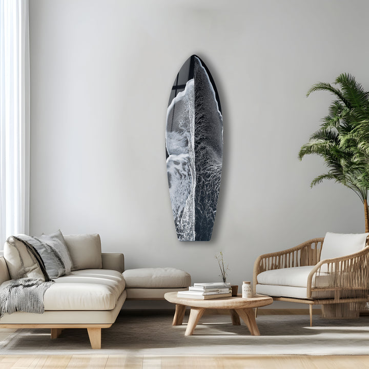 Monochrome Wave Surfboard Wall Art