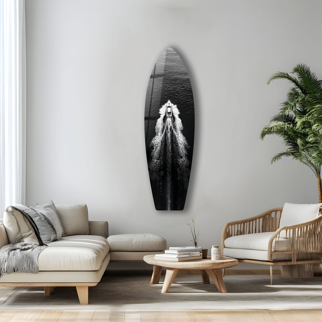 Monochrome Yacht Surfboard Wall Art