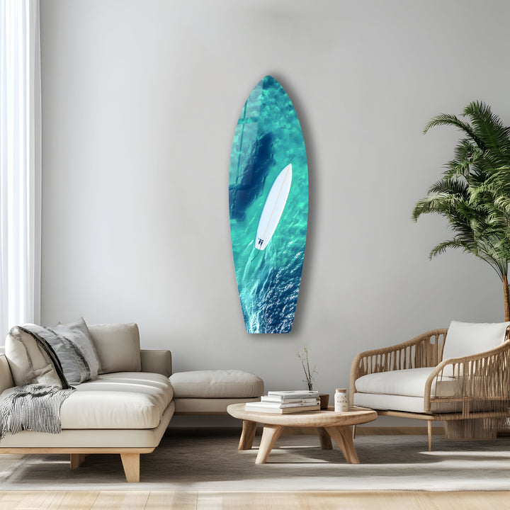 Aerial ocean art with a surfer, bringing a peaceful yet dynamic coastal vibe to any room.
