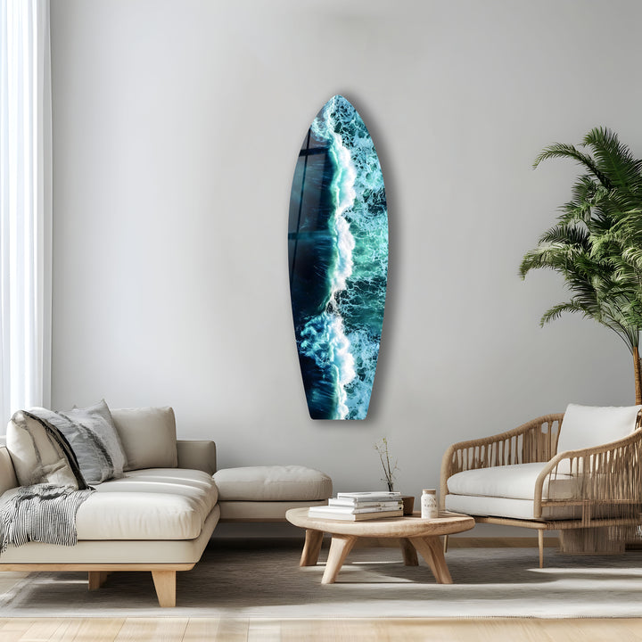 A breathtaking ocean wave captured in stunning detail, printed on durable glass for a coastal feel.
