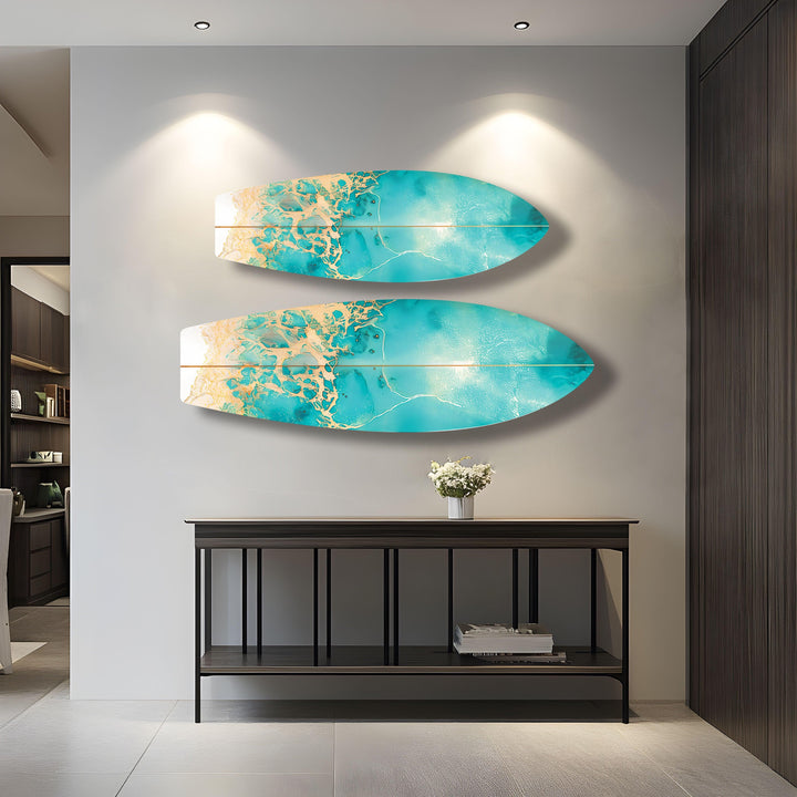 Abstract Sea Wave Surfboard Wall Art