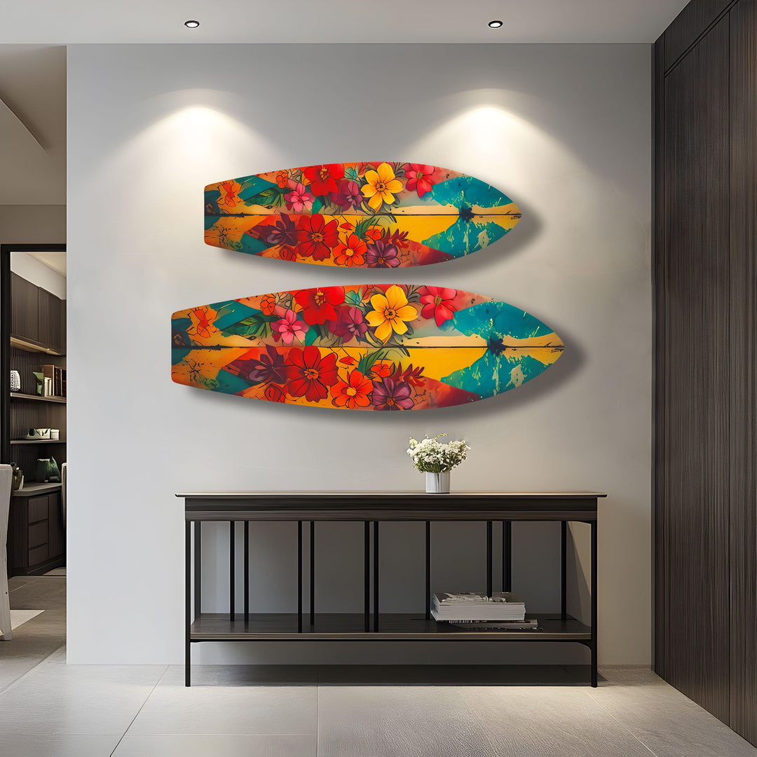 Colorful Flowers Surfboard Wall Art