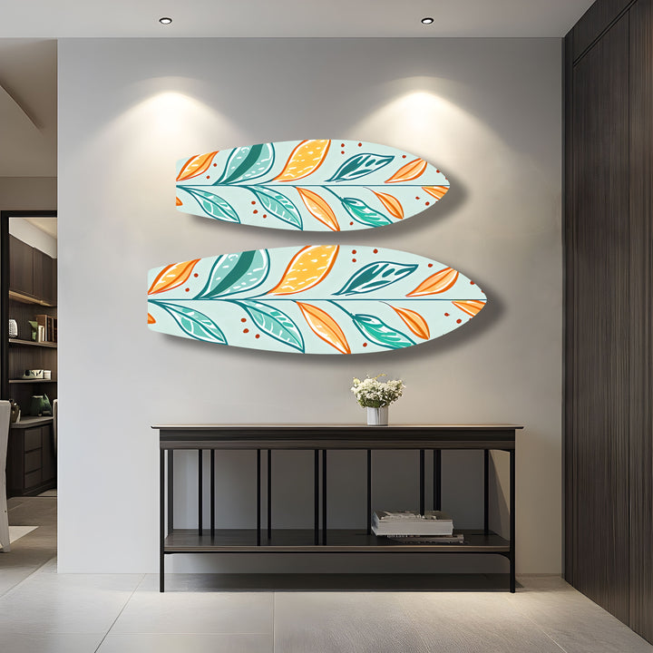 Colored Leafs Surfboard Wall Art