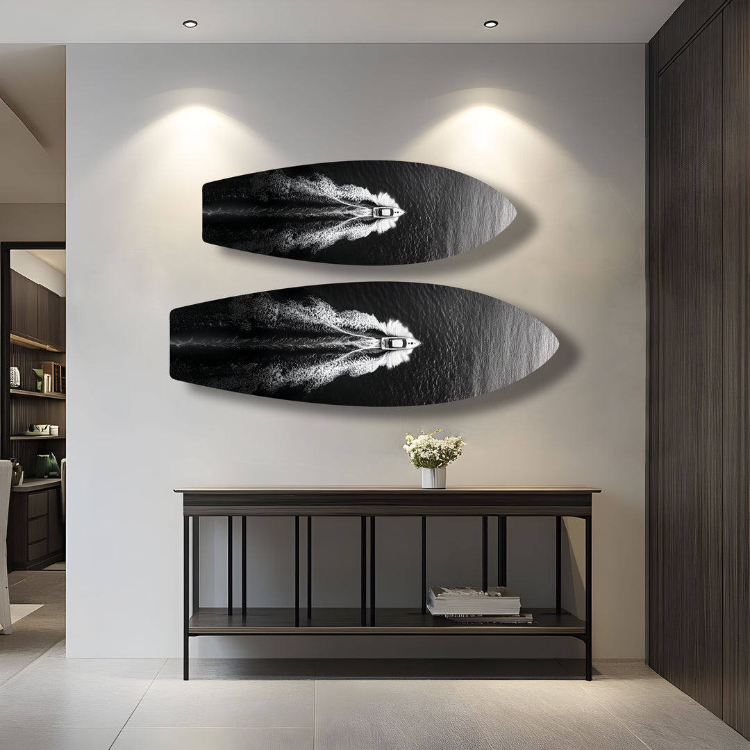 Monochrome Yacht Surfboard Wall Art