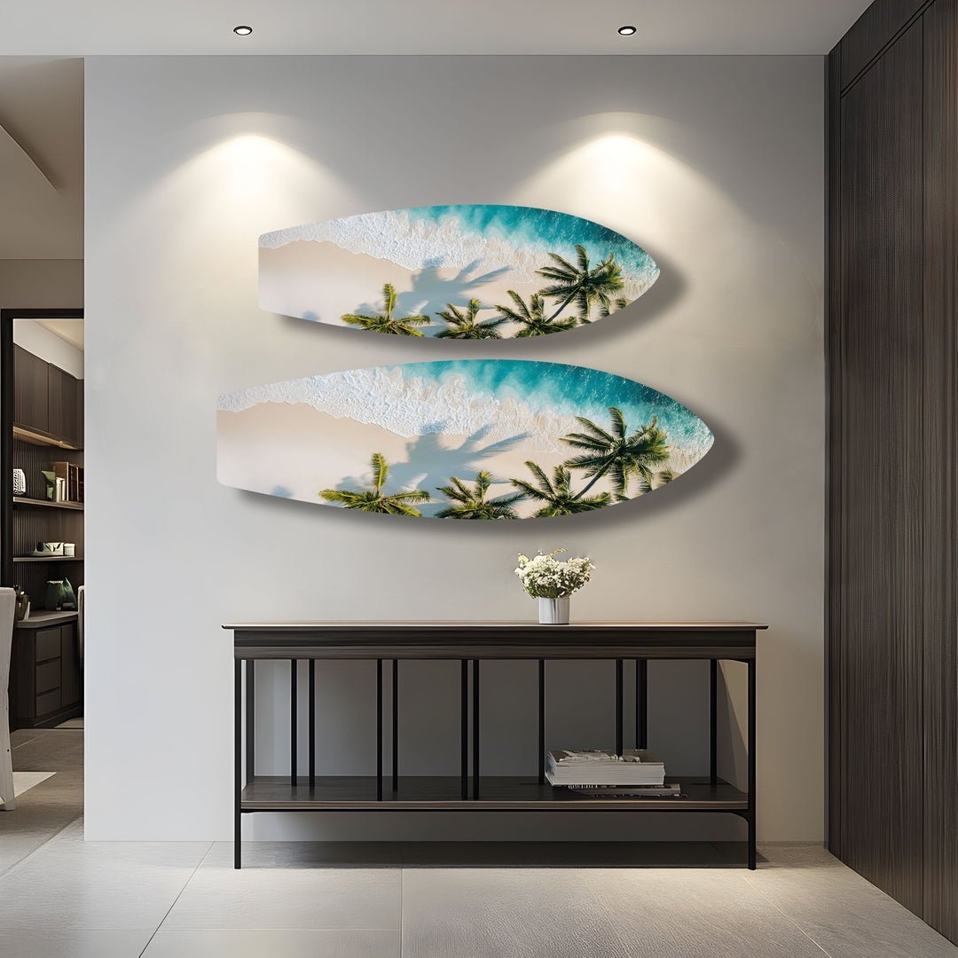 Tropical Beach Paradise Surfboard Wall Art