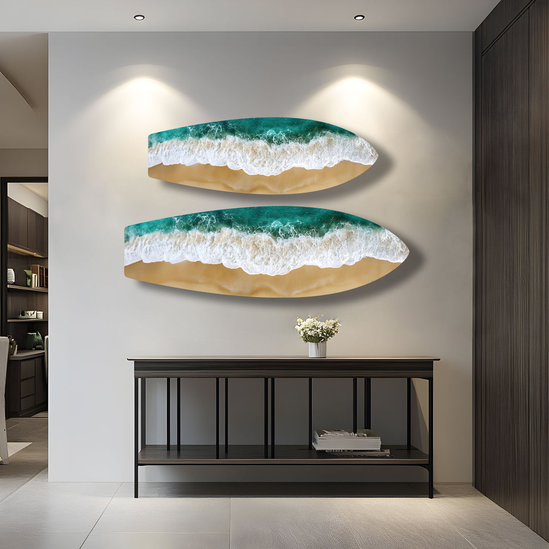 Golden Shore Surfboard Wall Art