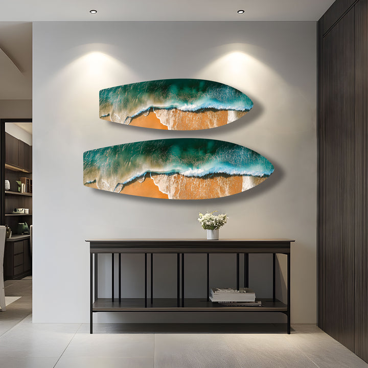 Golden Waves Surfboard Wall Art