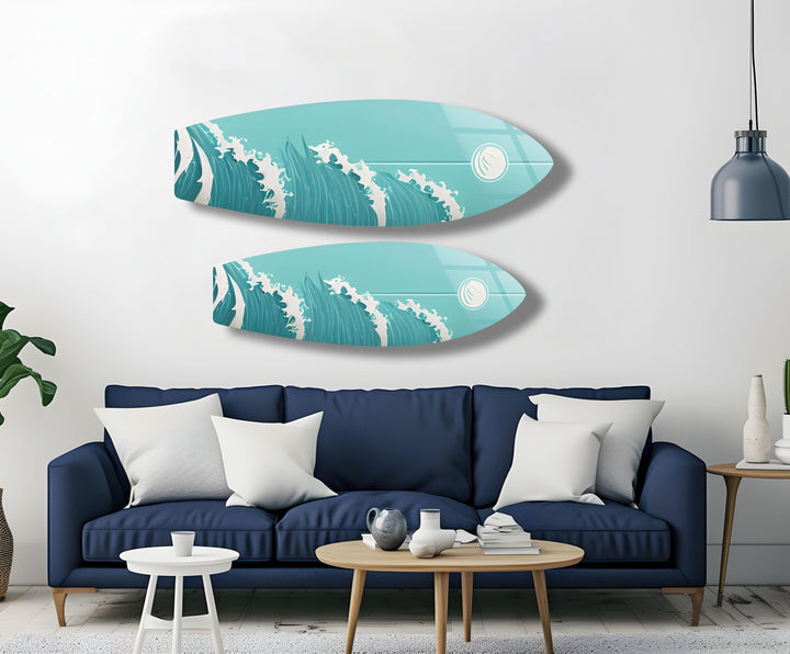 Sea Waves Surfboard Wall Art