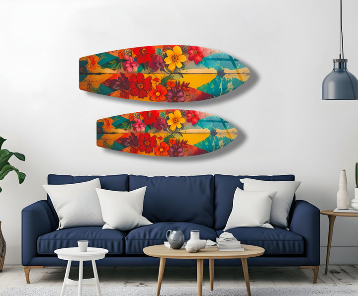 Colorful Flowers Surfboard Wall Art