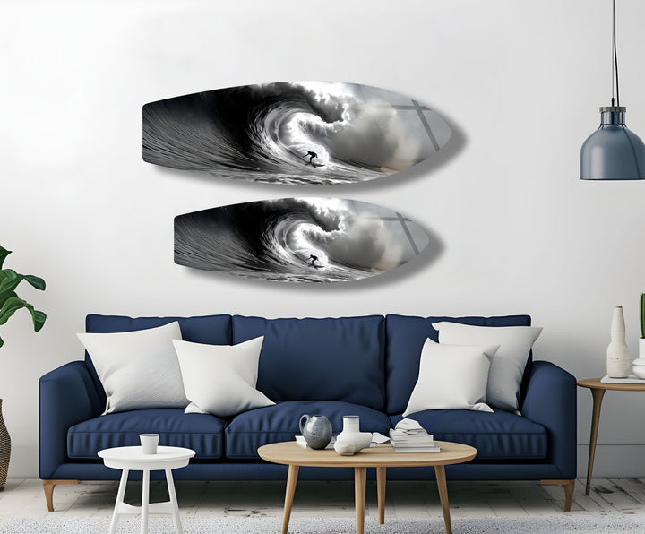 Black & White Surfer Surfboard Wall Art