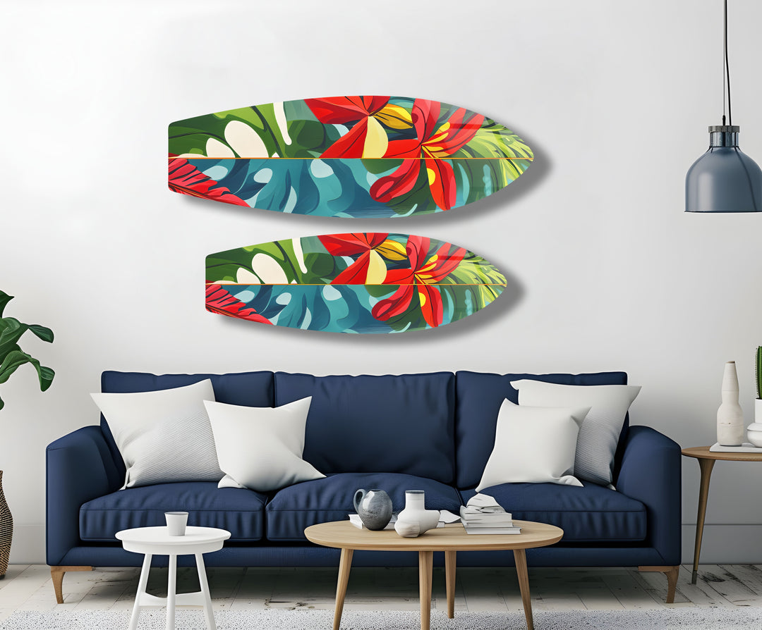 Red Flowers Surfboard Wall Art