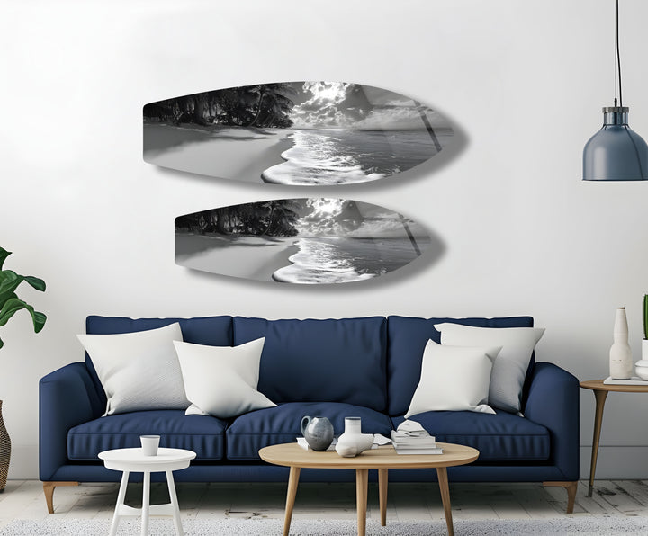 Monochrome Paradise Surfboard Wall Art