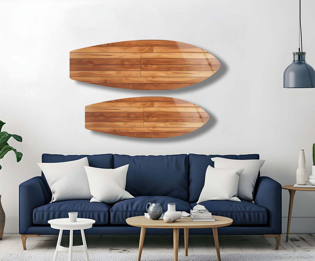 Brown Wood Details Surfboard Wall Art