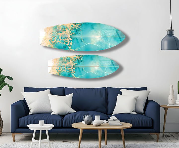 Abstract Sea Wave Surfboard Wall Art