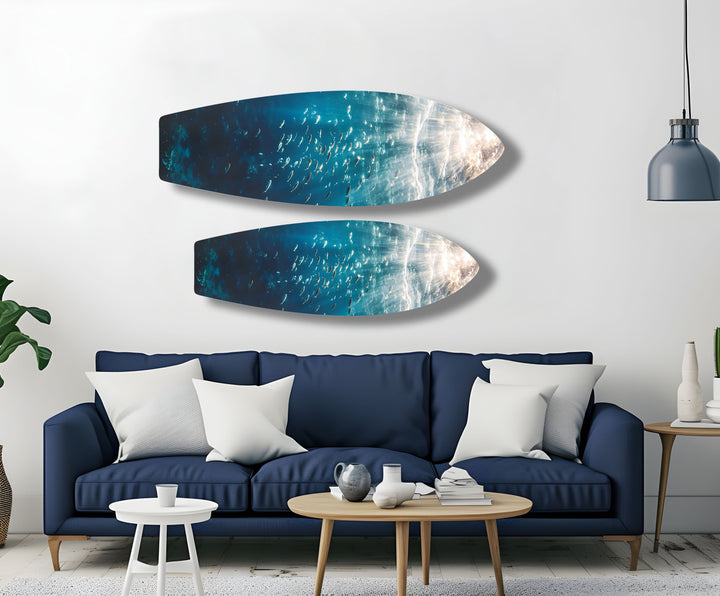 Breathtaking underwater surfboard wall art showcasing the wonders of the sea.
