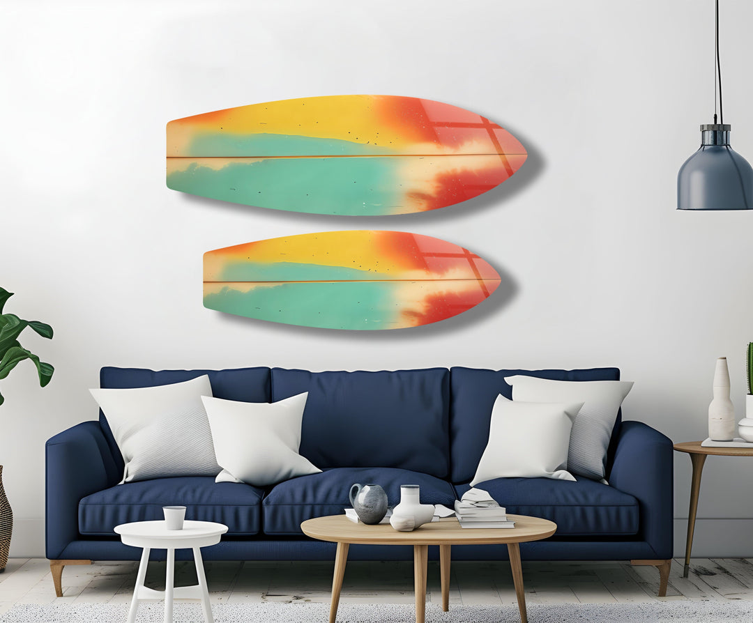 Green Red Abstract Surfboard Wall Art