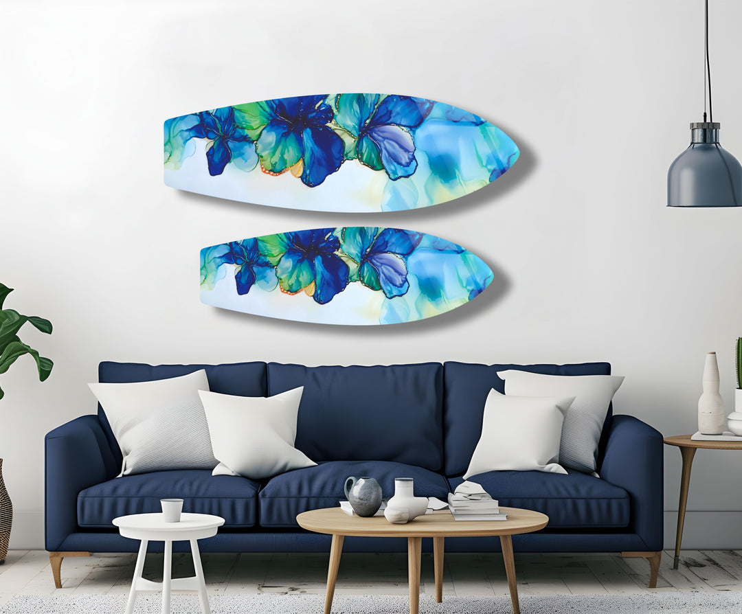 Blue Alcohol Ink Flower Surfboard Wall Art