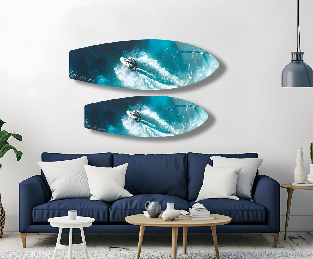 Energetic surfboard artwork with a breathtaking view of the ocean’s waves.
