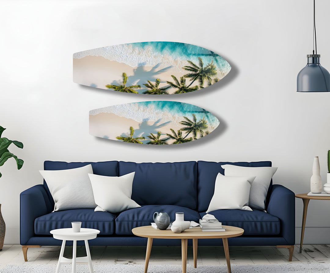 Tropical Beach Paradise Surfboard Wall Art