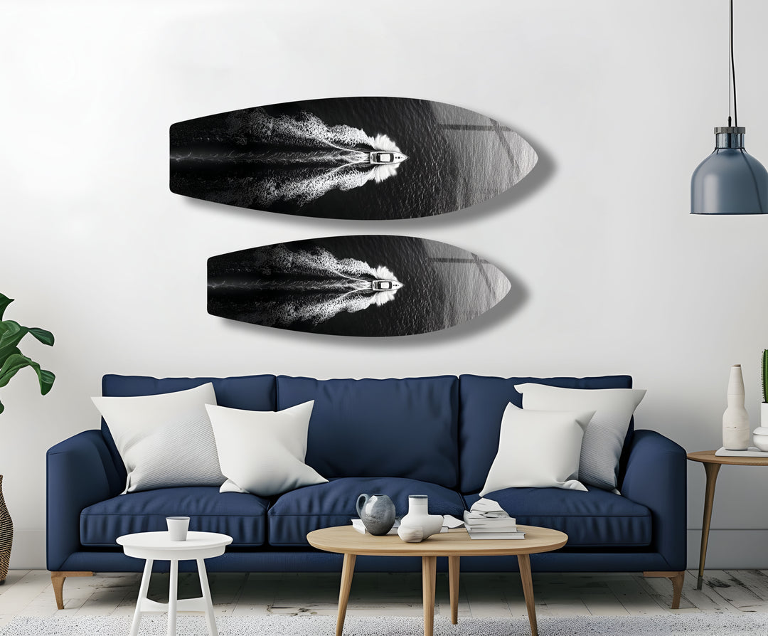 Monochrome Yacht Surfboard Wall Art