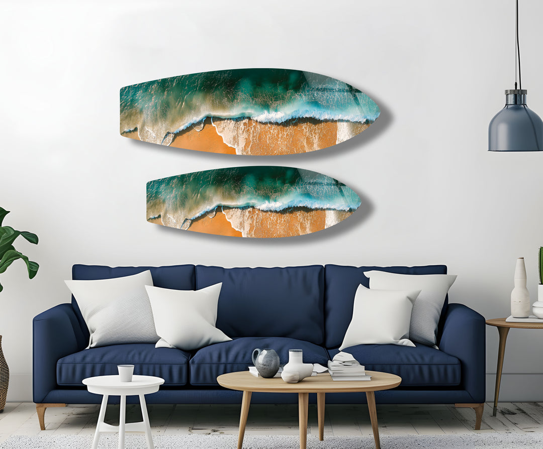 Golden Waves Surfboard Wall Art