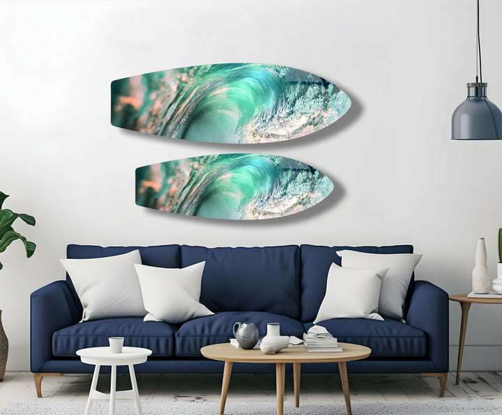 A captivating wave artwork, featuring the beauty and power of the ocean in vibrant glass.
