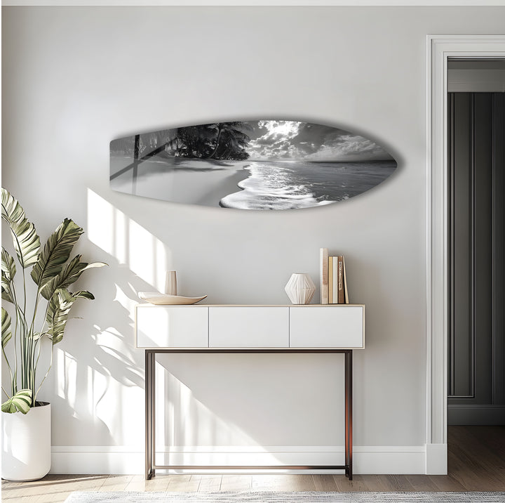 Monochrome Paradise Surfboard Wall Art